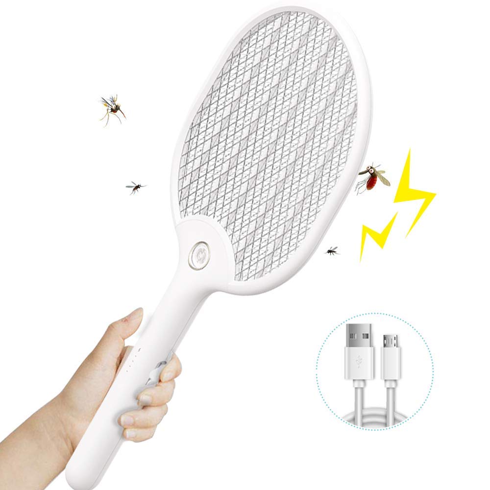 Phiis Bug Zapper Racket Hand Held Fly Swatter Racket Electric Pest Control Racket Mosquito Repellent Pest Control USB Rechargeable with LED Light for Indoor Outdoor Use