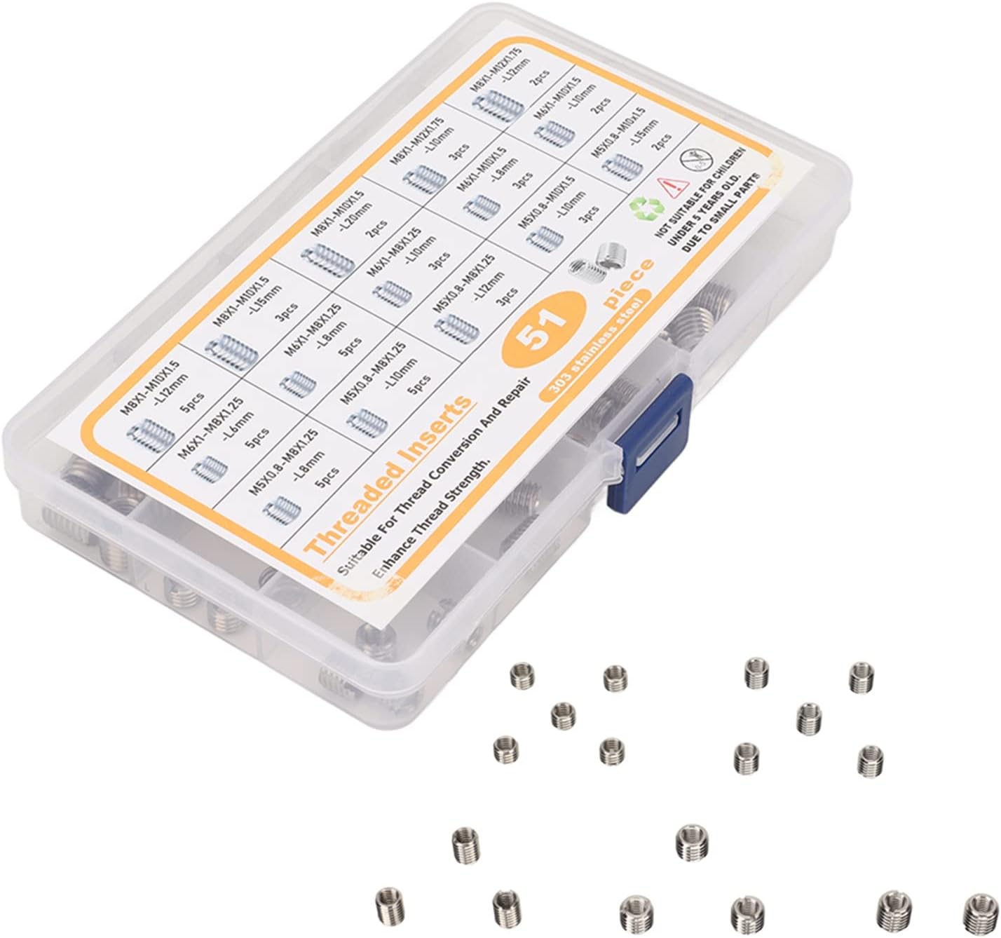 Thread Repair Insert Assortment Kit M5 to M8 Stainless Steel Screw Thread Repair Insert with Storage Box