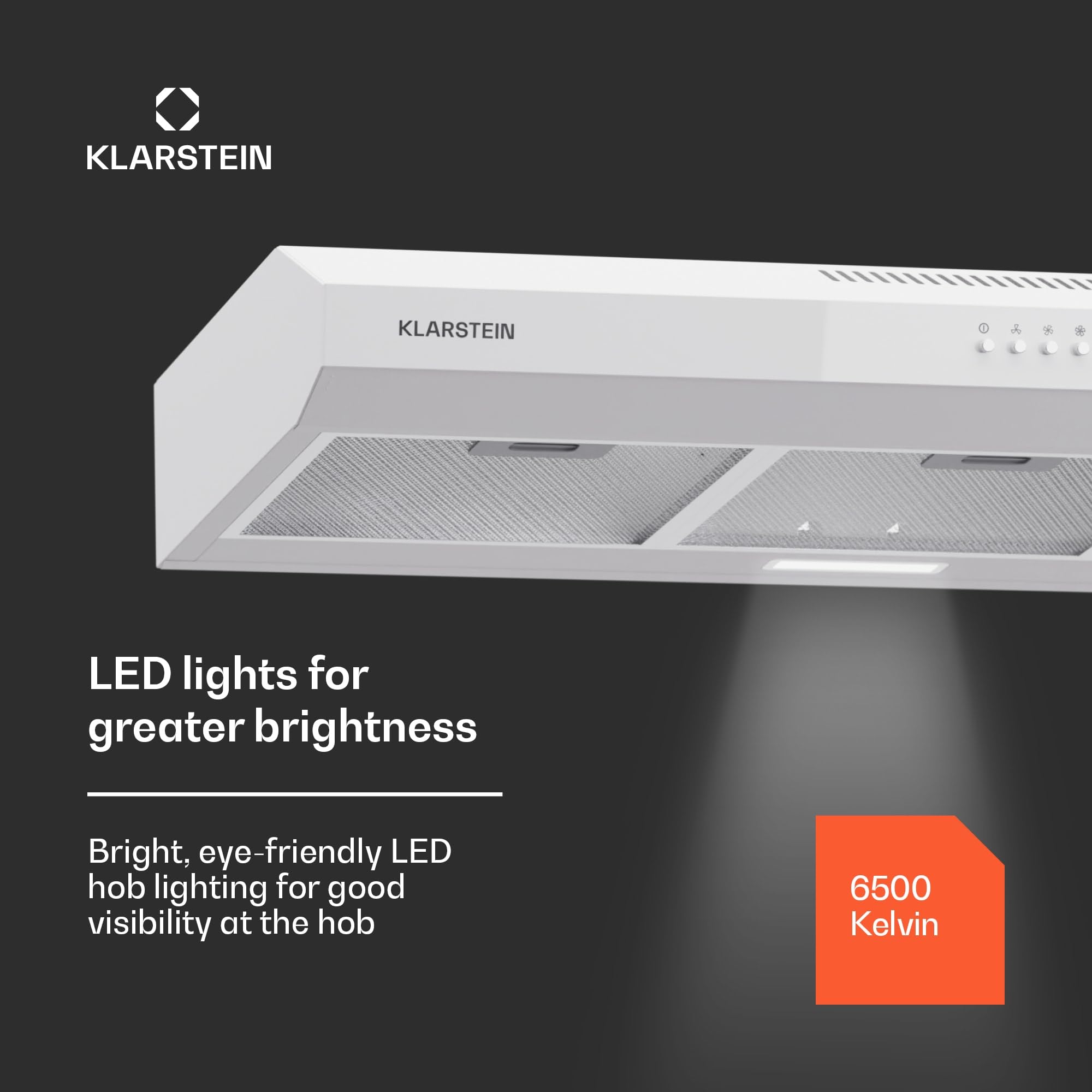 Klarstein Okap kuchenny 90cm, Okap wyciągowy z filtrem aluminiowym do zmywarki, Cichy okap wyciągowy, Przepływ 200m³/h, Wydajne okapy ścienne z diodami LED i panelem dotykowym