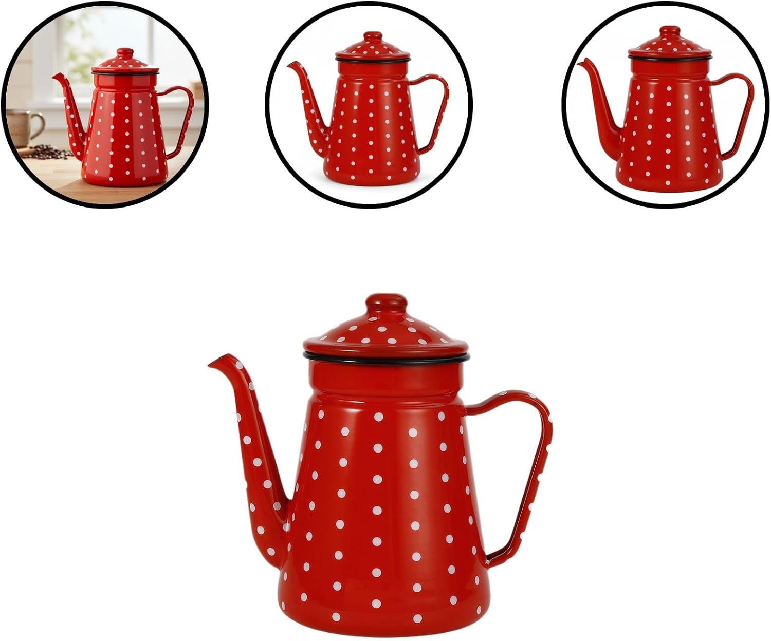 Enamel Coffee Pot 1.5L for Camping and Home Use, Vintage-Style Metal Tea Pot with Smooth Spout, Drip-Resistant Handle for Pouring