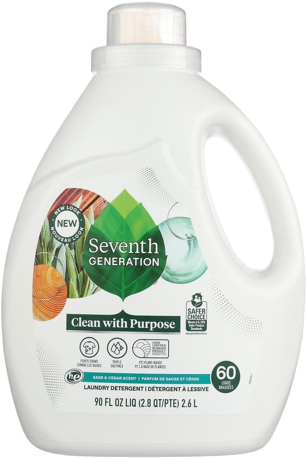 Seventh Generation Liquid Laundry Detergent Biodegradable Sage and Cedar Washing Detergent 90 oz
