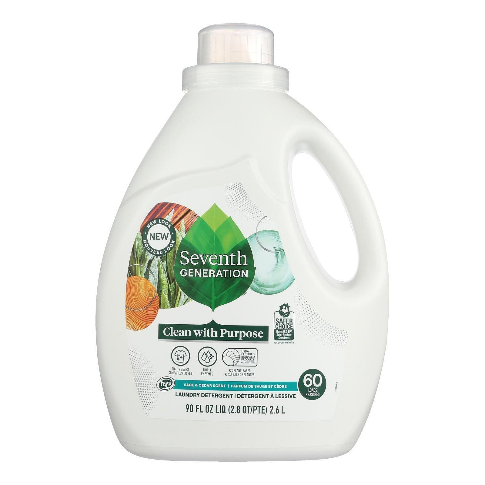 Seventh Generation Liquid Laundry Detergent Biodegradable Sage and Cedar Washing Detergent 90 oz