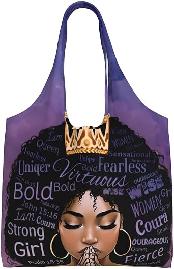 Canvas Tote Bag for Women Girls Foldable Tote Reusable Shoulder Bag Work Beach African American Black Girl