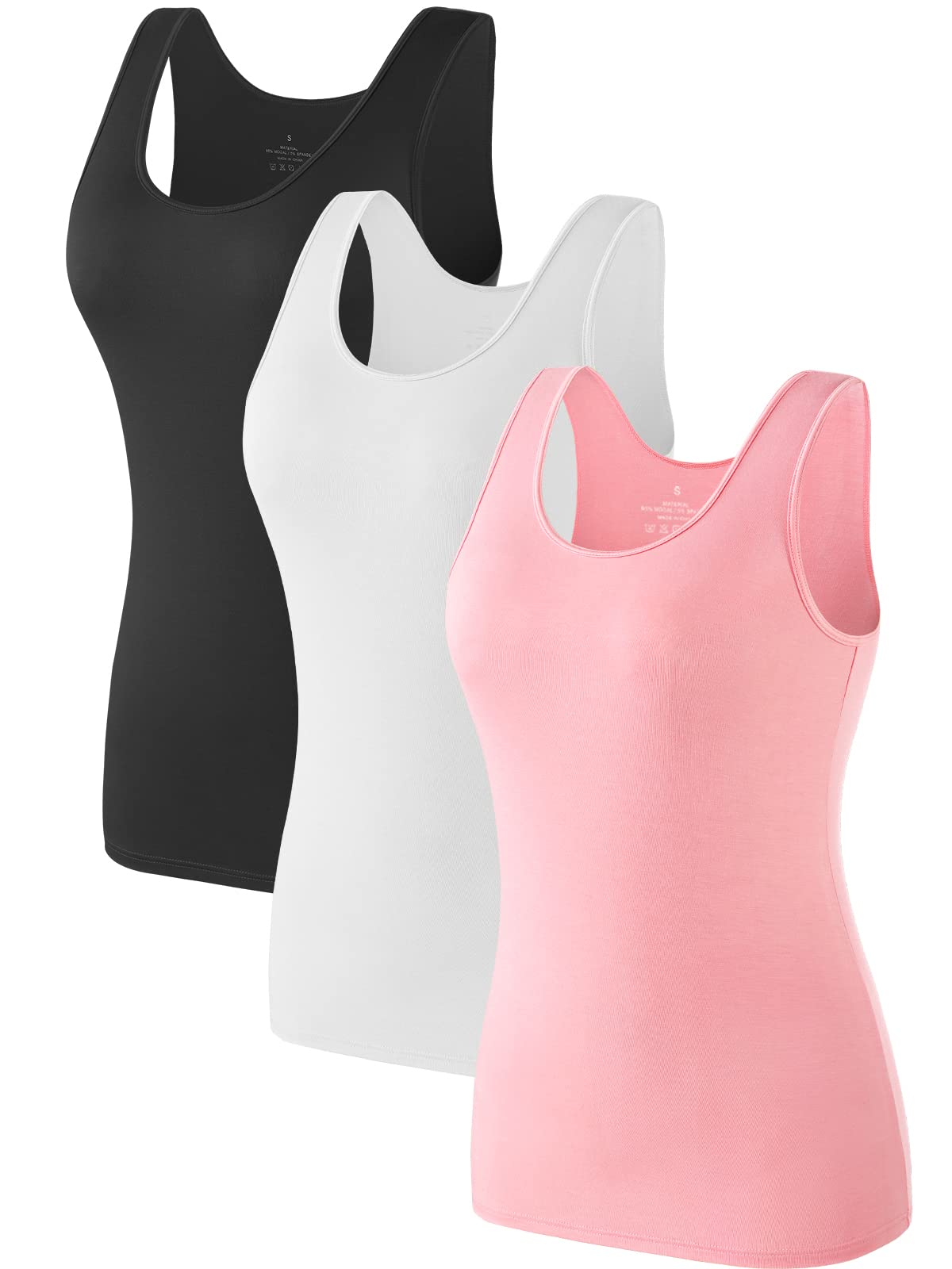 Air Curvey 2-4 Pack Tank Tops for Women Sleeveless Basic Undershirts Layering Casual Tops