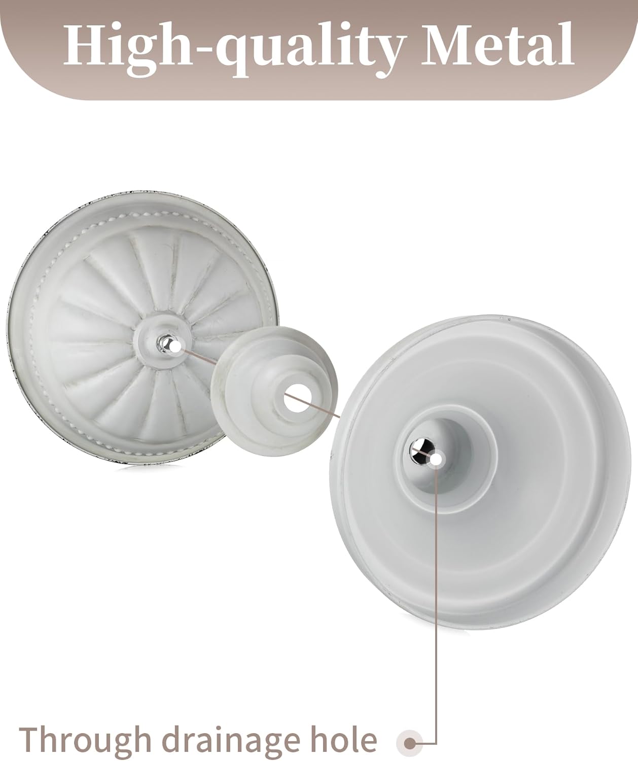 Sziqiqi Garden Metal Urn Planters: 22in Tall Planters for Outdoor Plants Set of 2 with Drainage Holes - White Large Vintage Round Flower Pots for Front Door Porch Patio