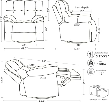 Oversized Recliner Chair, Overstuffed Swivel Rocker with Extra Wide Seat & Breathable Fabric for Living Room (Power, Blue)