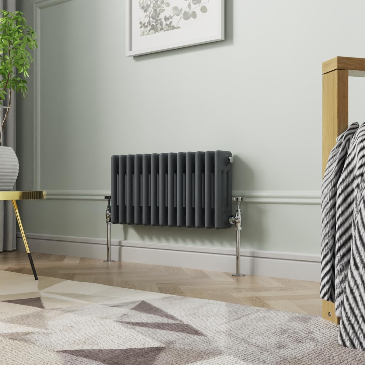 NRG 300 x 605mm Anthracite Horizontal Cast Iron Radiator Triple Panel