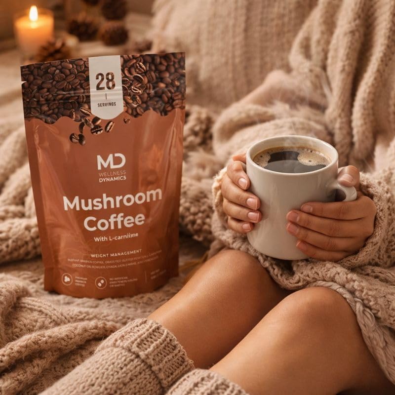 – Mushroom Coffee with L Carnitine, Coconut Oil, & Grass Feed Butter – Lion’s Mane Reishi Chaga Cordyceps Smooth Energy Metabolism Focus Coffee – 28 Servings - Image 6