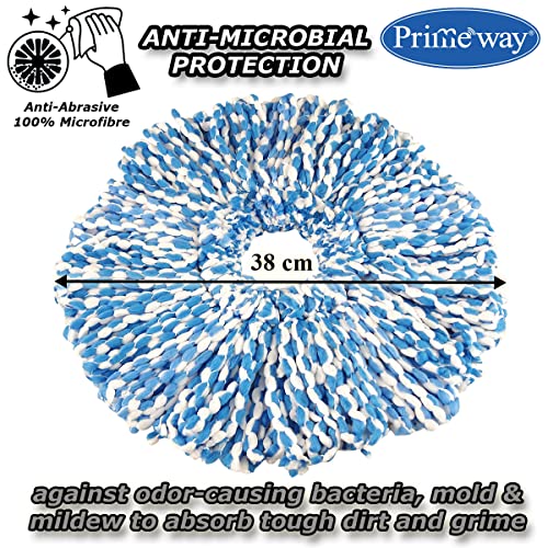 Image of Primeway Polyester Water Absorbent Microfibre Spin Mop Refills | Dense Replacement Mop Heads | Floor Pocha Mop Cloth | XL | 38cm | 130grams | 4 Pcs, Blue