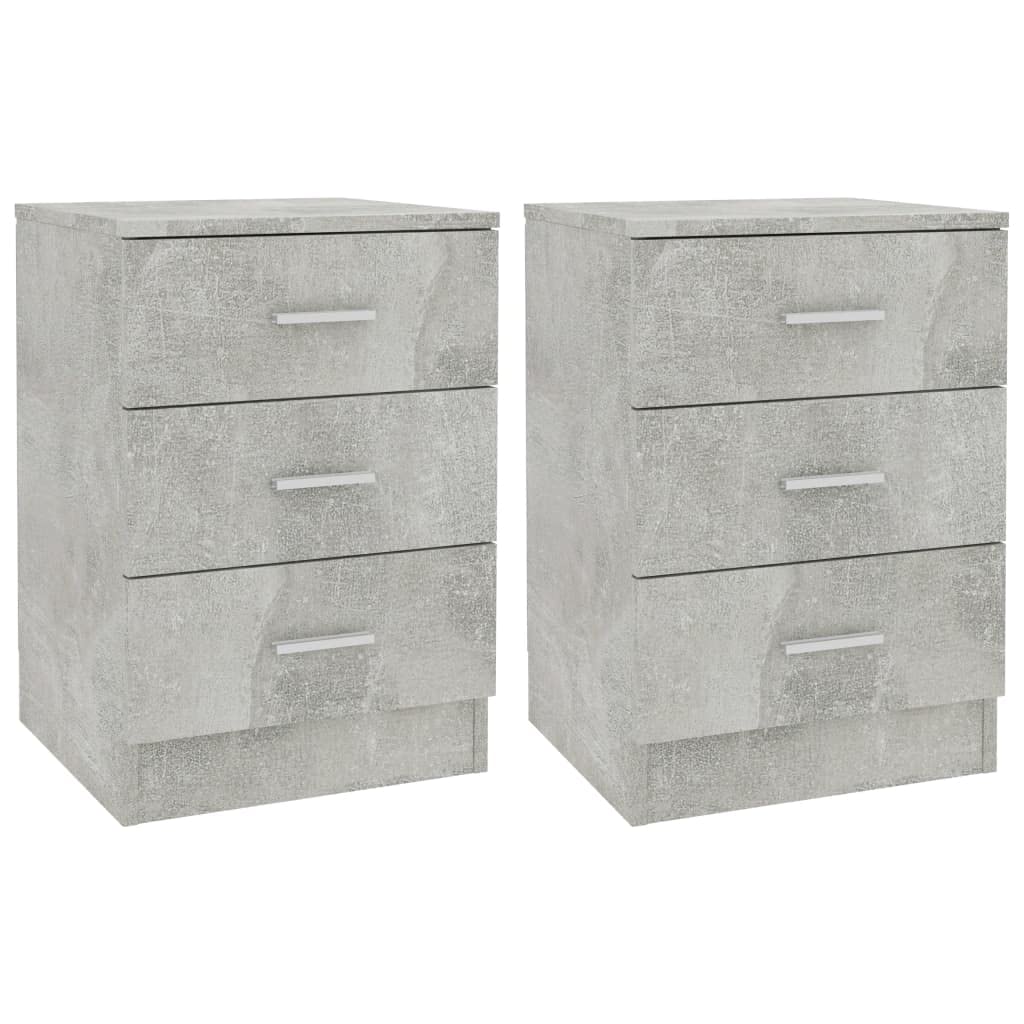 Set 2 Comodini Con 3 Cassetti | Tavolini Da Notte In Legno 38x35x56 Cm | Colore Grigio Cemento Per Camera Da Letto O Soggiorno - 2
