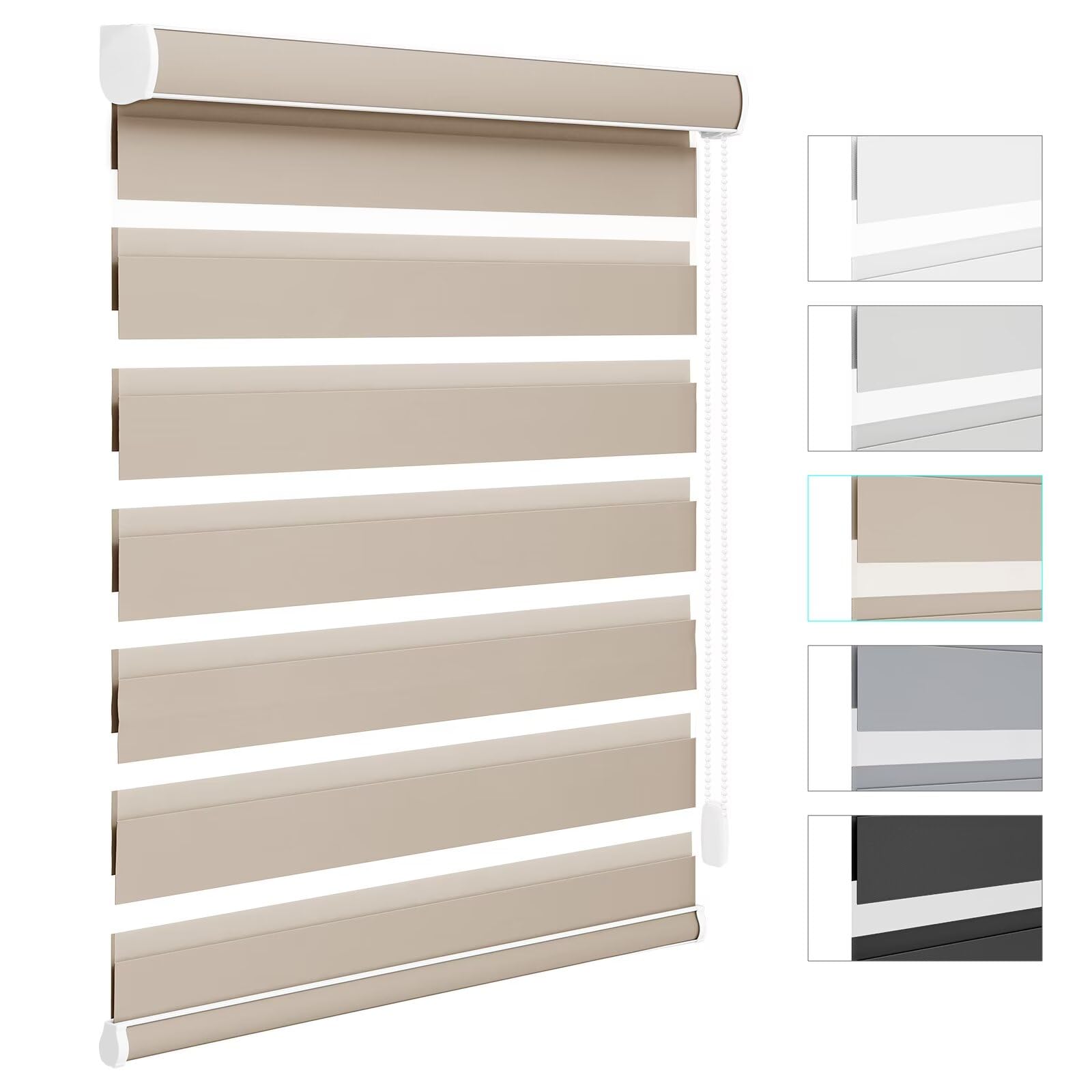 Changshade Custom Size Zebra Blinds with Cord, Blackout(85%) Corded Zebra Roller Blinds with Thermal Insulated Dual Layer Sheer Shades for Office Home Living Room, Bedroom, Easy Installation, Beige