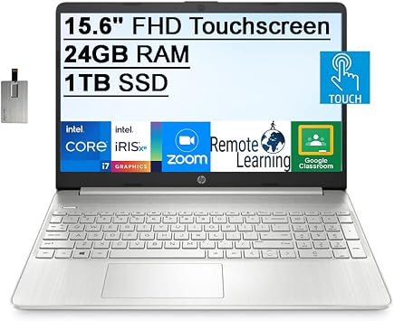 Amazon.com: Computadora portátil HP 2021 con pantalla táctil FHD de 15.6  pulgadas, Intel Core i7-1065G7 de 10.ª generación, 32 GB de RAM, SSD de 1  TB, audio HD, cámara web HD, gráficos