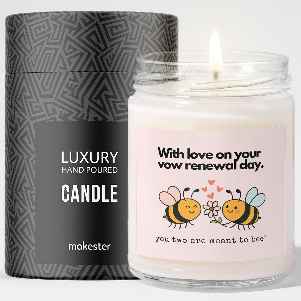 Vow Renewal Gifts - Luxury Soy Wax Candle - Vanilla, Jasmine, Sugared Almond - Makester, White