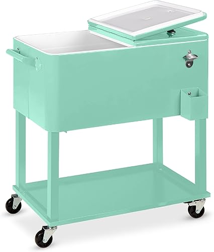 Miniatura 16 de Best Choice Products Carro enfriador de acero al aire libre de 80 cuartos con ruedas, con cofre de hielo, abrebotellas, bandeja de recolección,