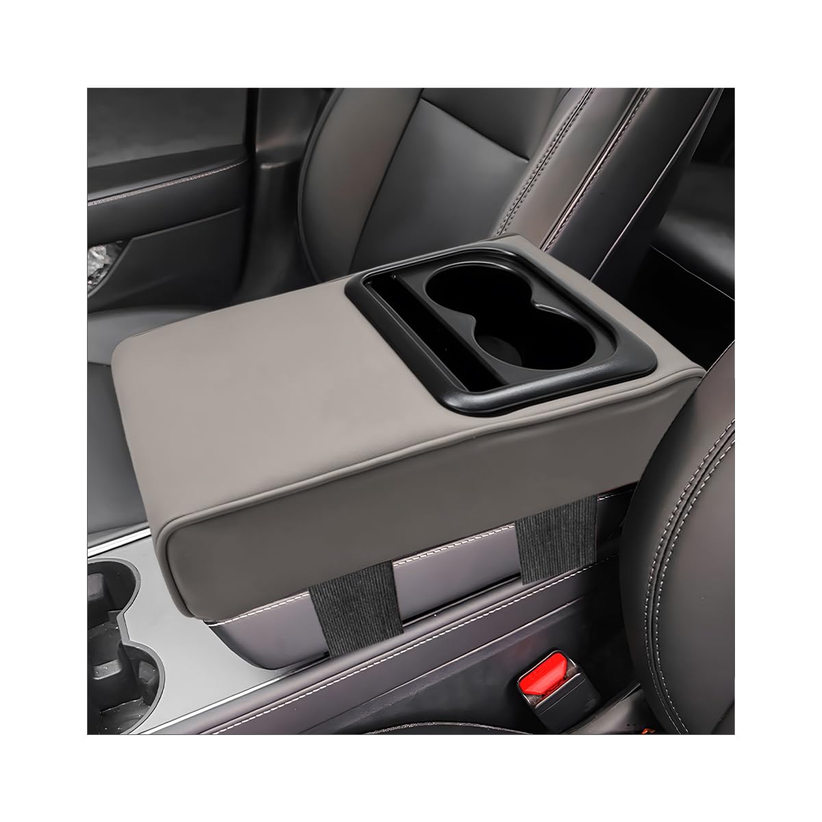 Car Center Console Armrest Pillow, 14"×8.3" Leather Auto Center Console Armrest Box with Cup Holder, Cup Holder Armrest Cushion Pad, Car Accessories (Gray, Normal)