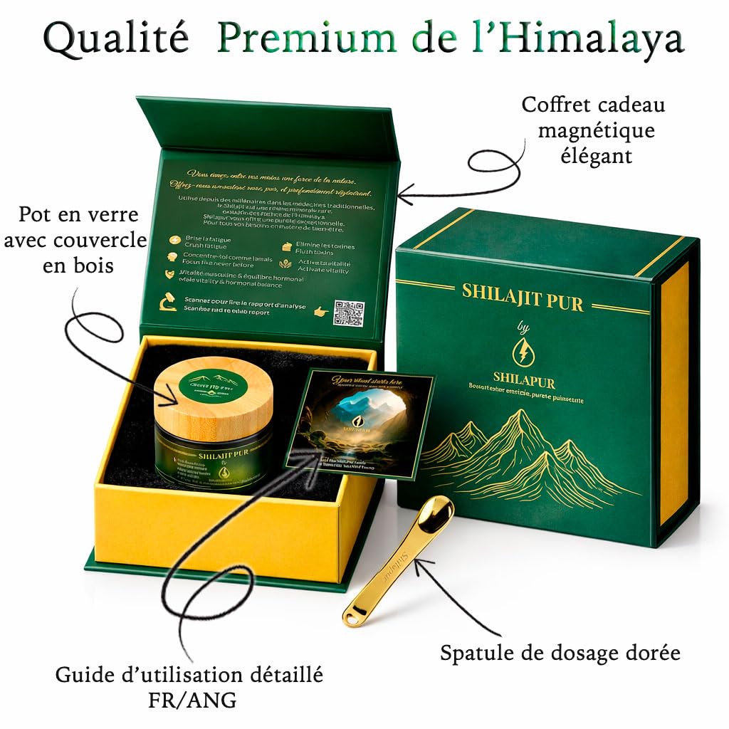 Shilajit Résine Pure Himalaya 100% – Shilajit Bio Naturel – 56% Acide Fulvique – 85+ Minéraux – Énergie & Immunité – Complément Alimentaire Ayurvédique – Testé Laboratoire – Sans Additifs