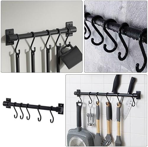 Miniatura 2 de Kichvoe Perchas de metal, 1 juego de utensilios de cocina, estante para ollas, barra de cacerola, colgador de pared de cocina, colgador de cucharas,