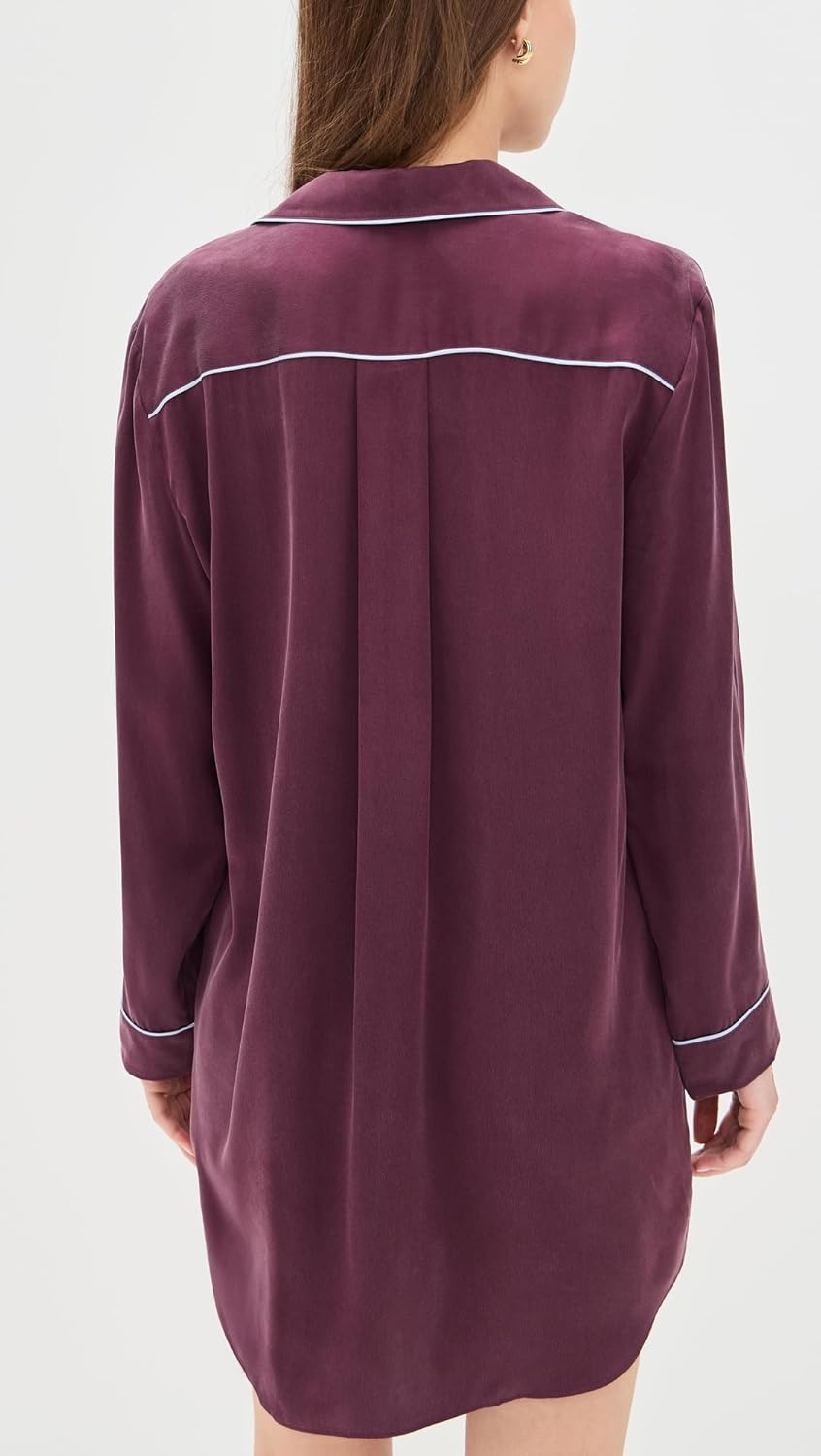 Lunya Women's Washable Silk Piped Sleep Shirt Dress - Image 3