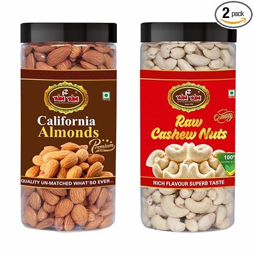 YUM YUM Premium Dry Fruits Combo Pack of 2 | California Almonds 500g, W320 Cashews 500g, | Total 1 Kg | Healthy Dry Fruits Snacks | Kaju, Badam, Combo