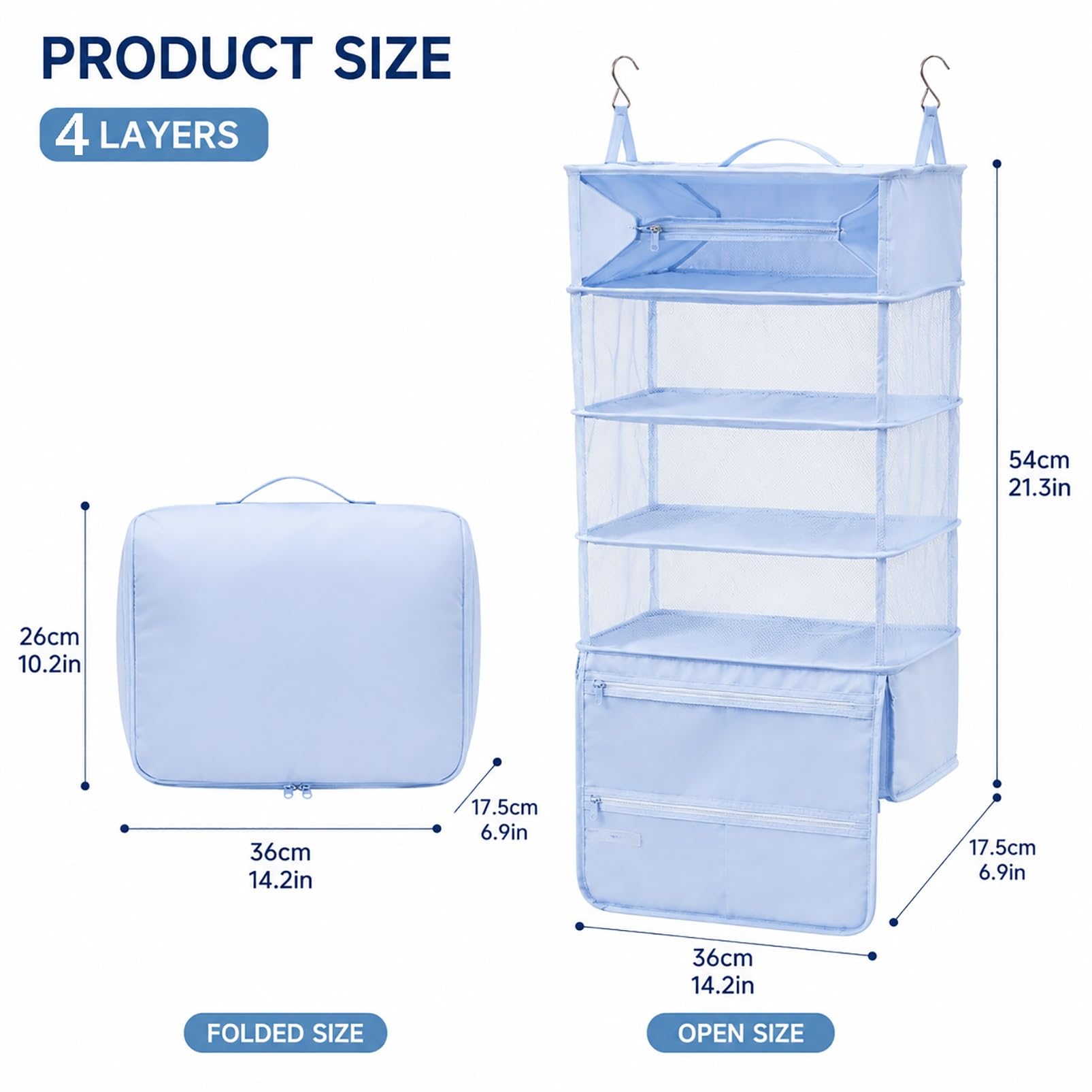 Wiszący Organizer Podróżny, Przenośna Szafa Do Walizki | 3/4 siatkowe półki, dwa haki, uchwyt i pas na walizkę(Yellow,4 LAYERS)
