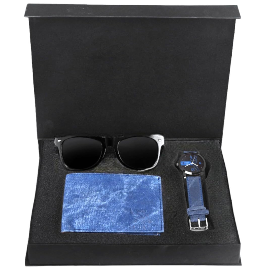 LORENZ CM-2014MR-WL-05 Combo of Mens Balck Dial Analogue Watch, Blue Denim Wallet and Mercury Sunglasses (B07MW8H32D) Amazon Price History, Amazon Price Tracker