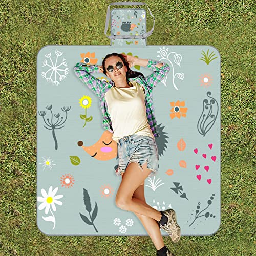 Bardic Cobertor de piquenique tapete de praia flor de verão ouriço, suporte impermeável dobrável por