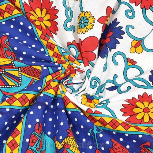 Image of JaipurFabric Cotton 180 TC Sanganeri Print Double Bedsheet with 2 Pillow Covers (90 inch X 108 inch), Blue