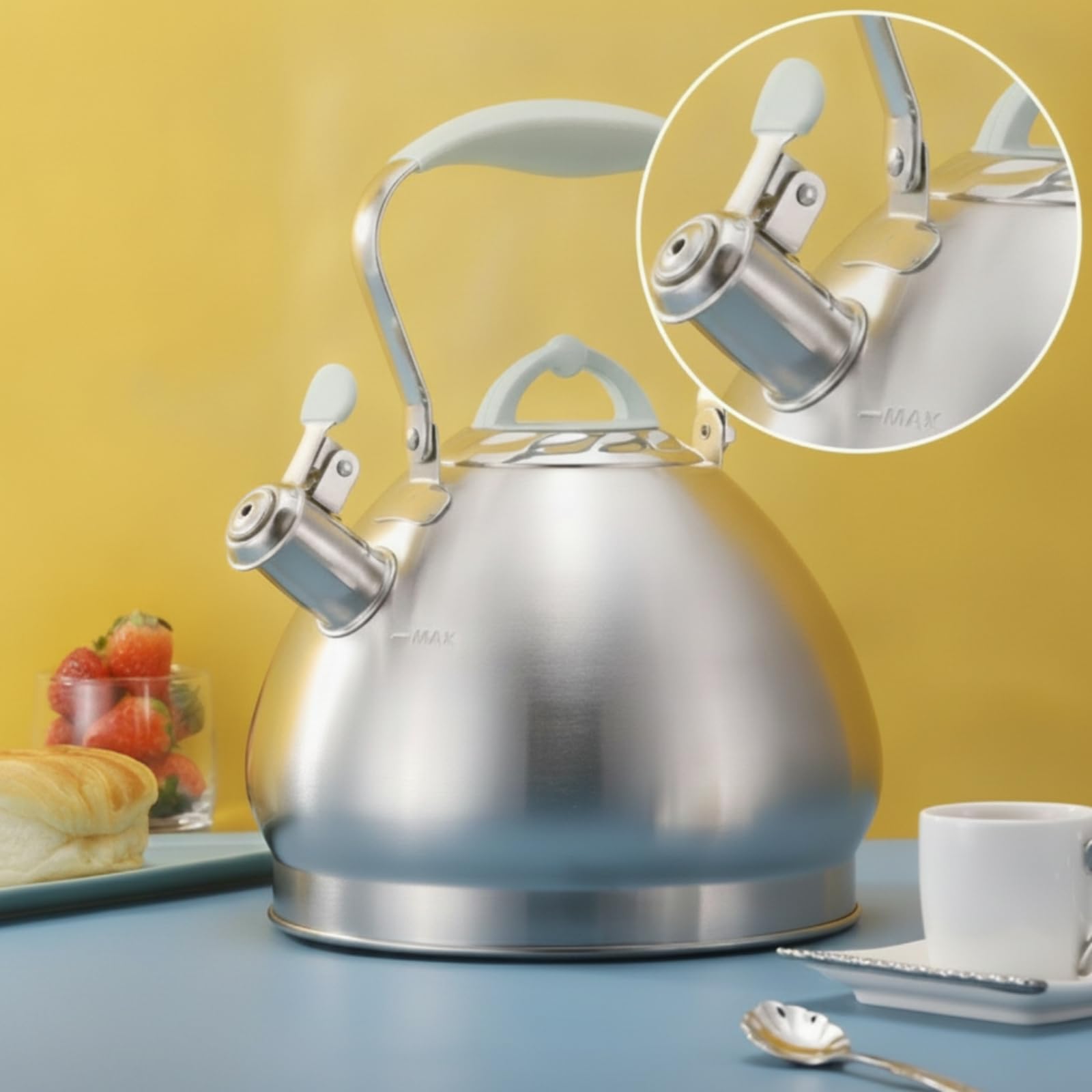 Bollitore con Fischietto Fondo Spesso Bollitore in Acciaio Inox Antiscivolo Teiera Fischiante per Cucina, Verde Matcha, 4.3L