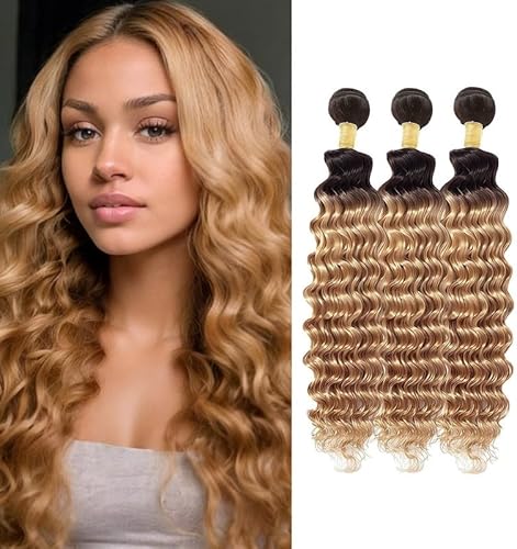 KODRHAR Ombre Honey Blonde Bundles Human Hair Deep Wave 26 28 30 Inch Ombre T1B/