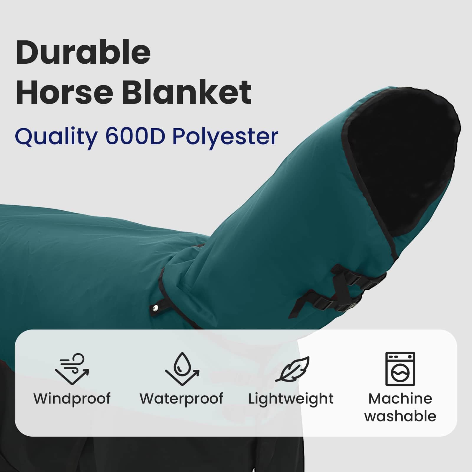 vidaXL Manta para Caballo Verde Oscuro y Negro 165 cm Poliéster, Manta Ecuestre Moderna, Cubierta de Invierno, Impermeable, Lavable, Caliente para tu Caballo