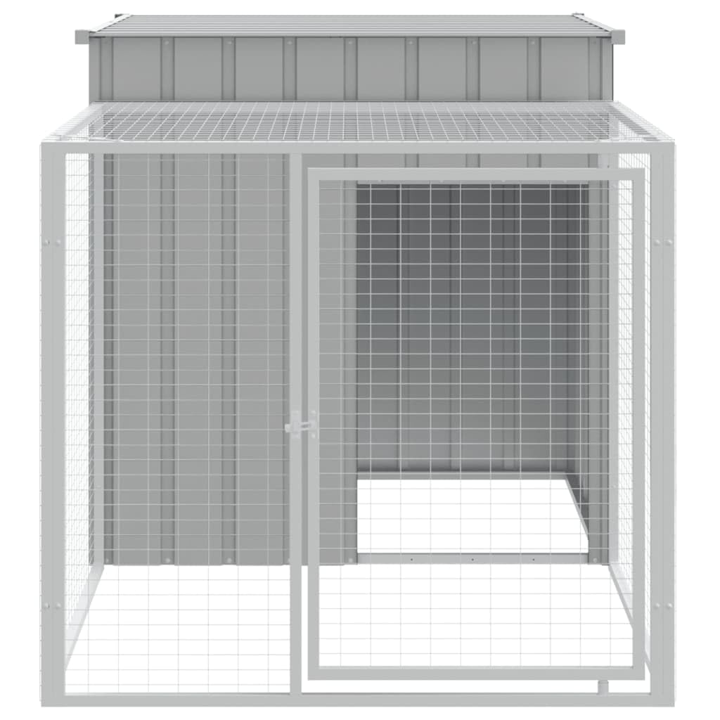 Festnight Caseta para Perros con Corral 110 x 201 x 110 cm Perrera de Exterior con Toldo Mascotas de Acero Perrera de Exterior con Techo Casa para Mascotas Refugio para Perros Gris Claro