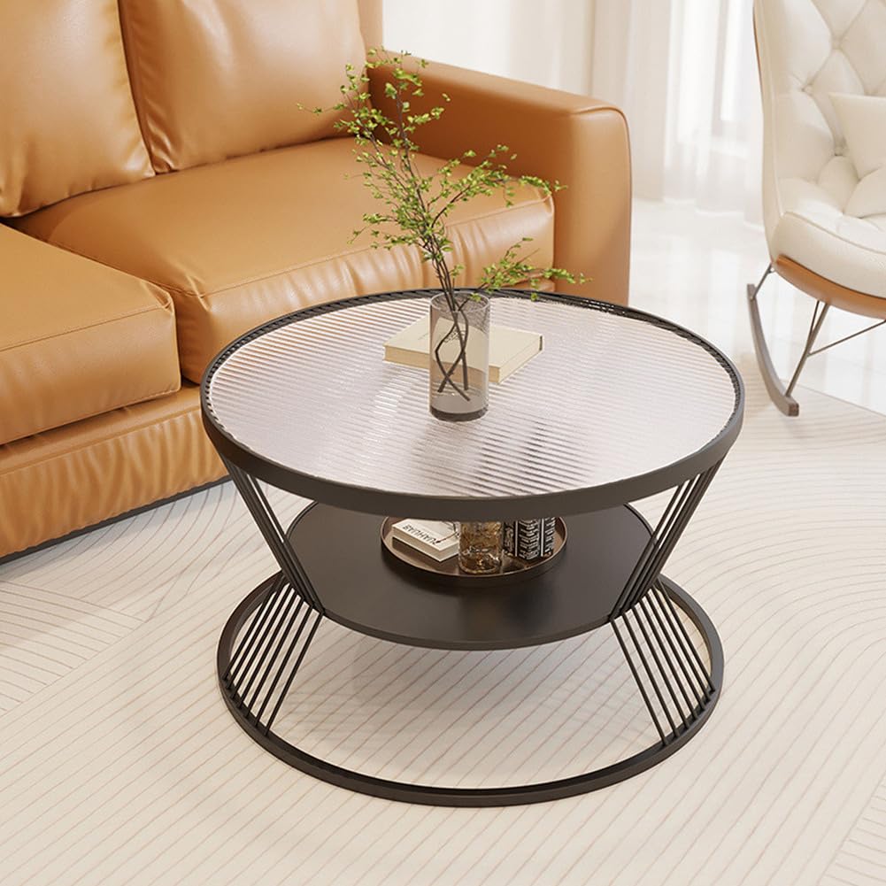 Table basse ronde en verre noir et métal au design minimaliste haut de gamme
