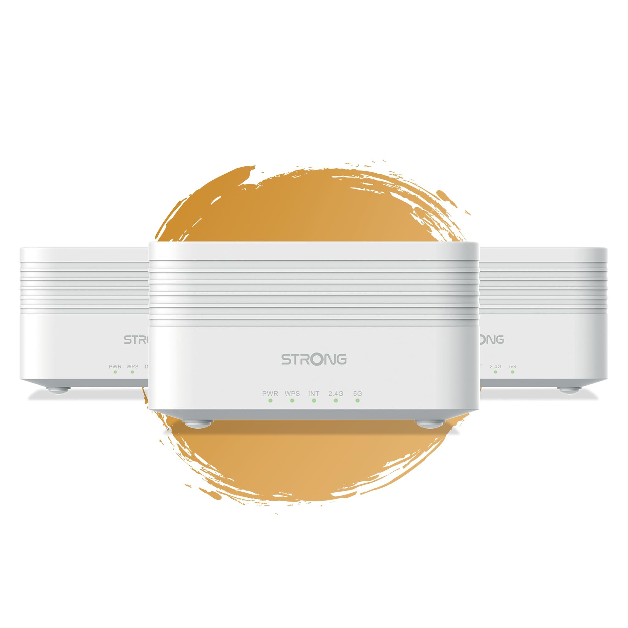 STRONG - Kit WiFi Mesh - Atria AX3000 Mbps - hasta 525 m² de Cobertura WiFi 6 Adicional - Compatible con Cualquier Box y Router Estándar - Doble Banda 2,4 GHz + 5 GHz - 3 Puertos Ethernet - Blanco