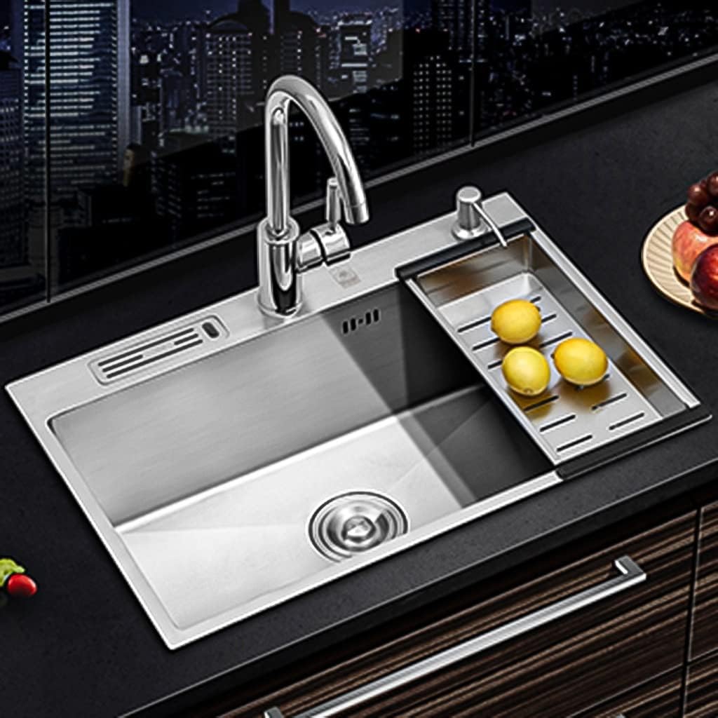 Kitchen Sink, With Faucet Silver Square Shape, Single Stainless Steel Prep Sink, Drop-In Or Undermount Installation