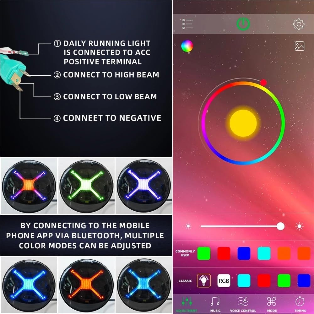 Moto Faro Anteriore Luci di marcia diurna RGB a colori LED a forma X nera fumé da 5,75 pollici per motocicletta per retrofit circolare
