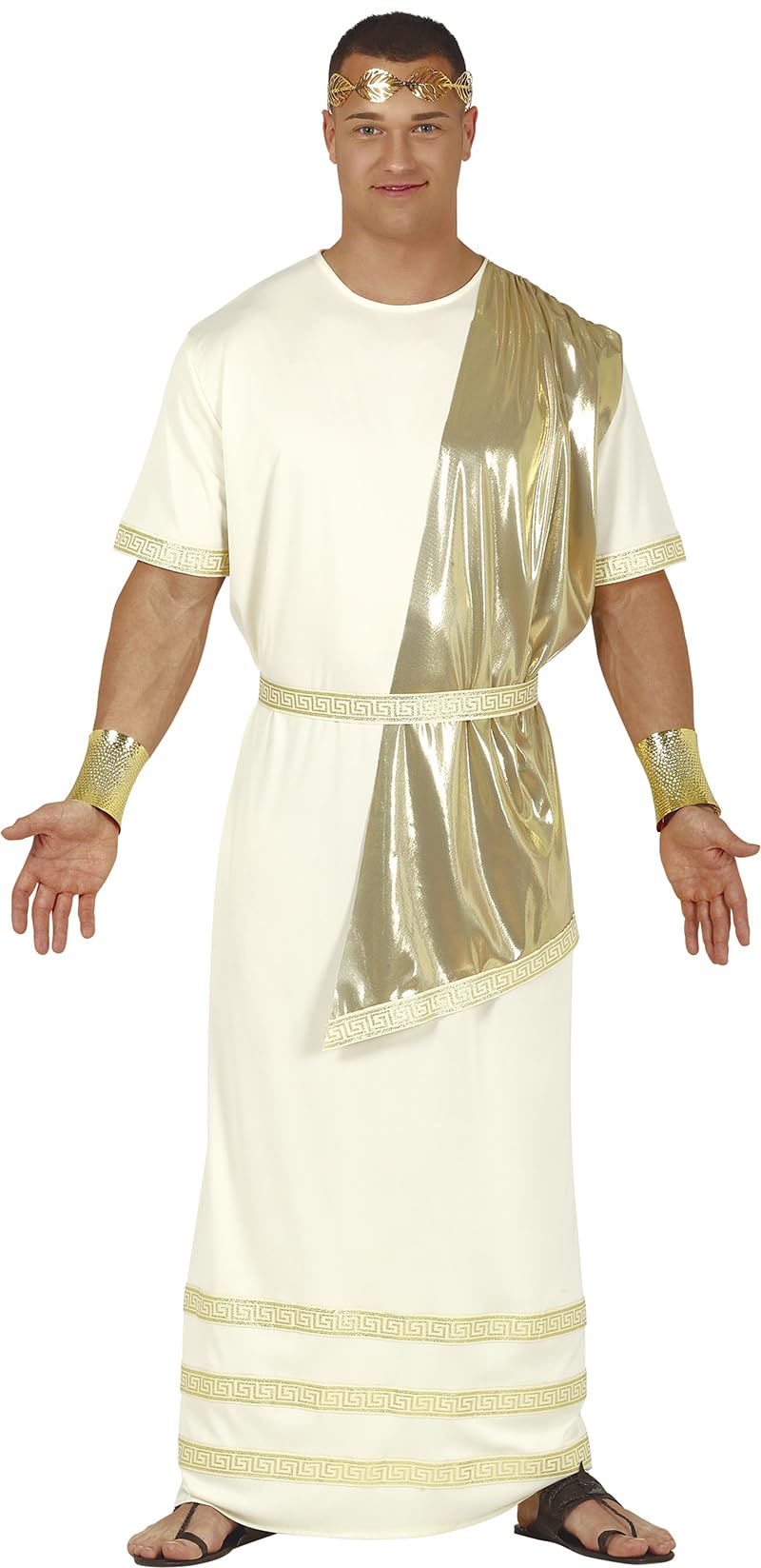 FIESTAS GUIRCA Disfraz de Dios Griego Hombre - Toga Romana Dorada y Blanca - Disfraz Griego Hombre Talla M 48-50