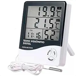 TERMO HIGROMETRO DIGITAL COM MAXIMA E MINIMA MEDIDOR DE TEMPERATURA E UMIDADE COM RELOGIO E ALARME ASONX