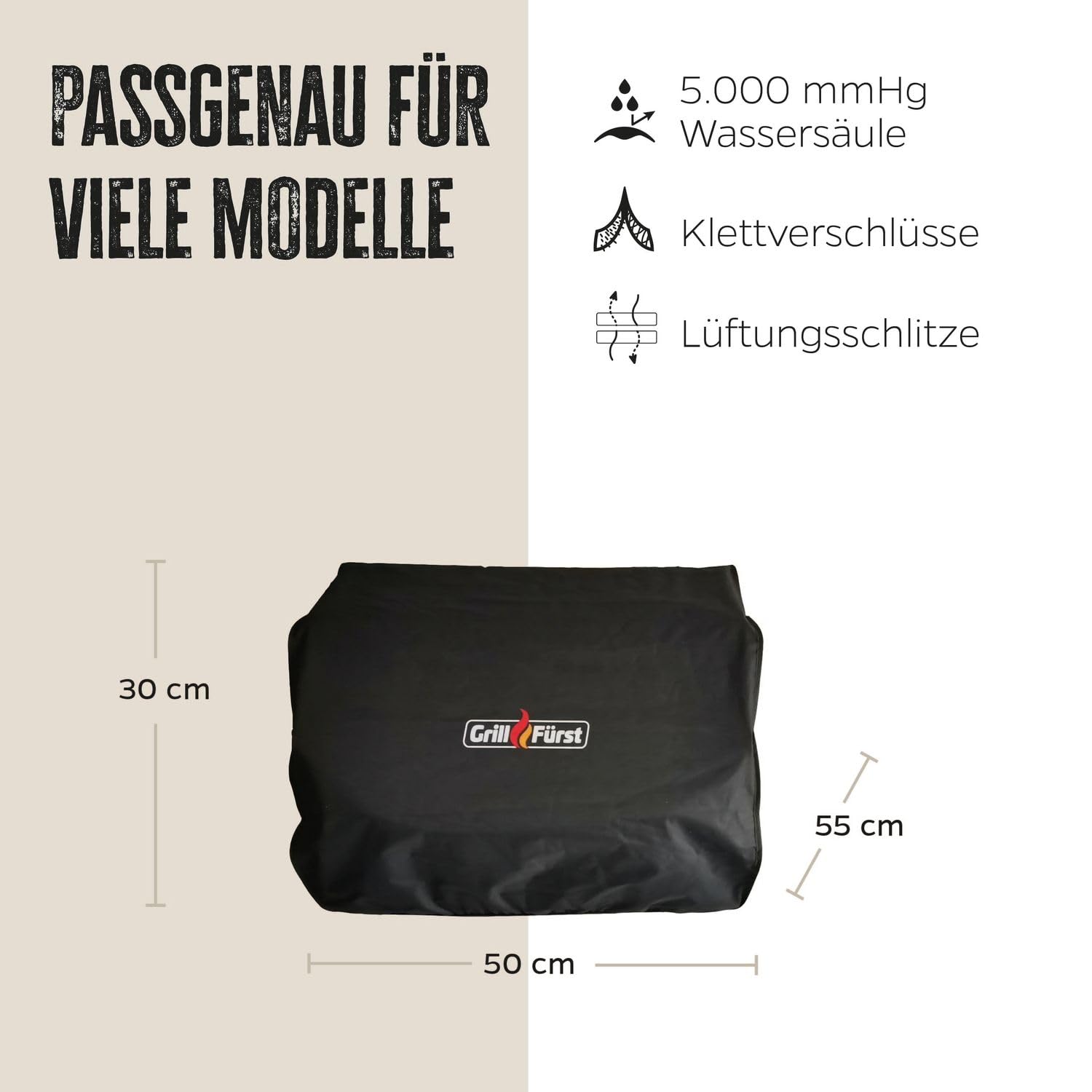 Grillfürst Grill Abdeckhaube - robuste Grill-Abdeckung 50 x 55 x 30 cm, wetterfest und wasserdicht, Abdeckung Gasgrill für Campinggrill Modell Grillfürst G201
