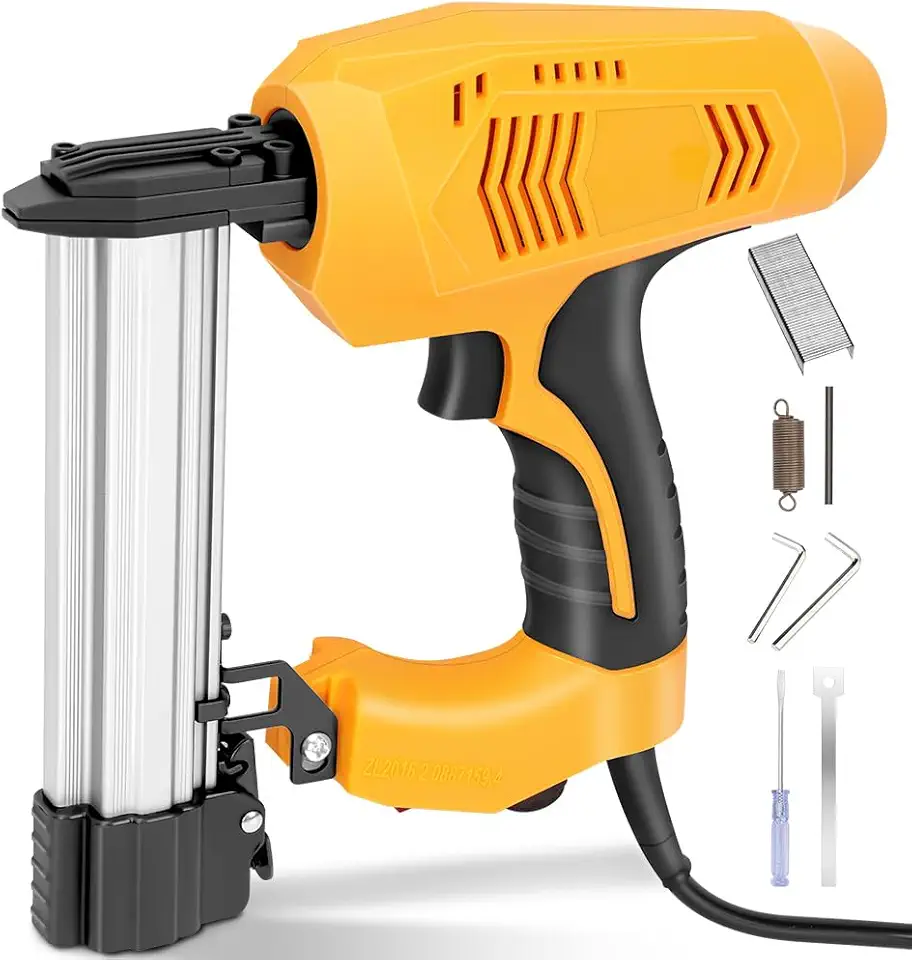 Grampeador/Pinador Elétrico, Pinador Eletrico, 23 * 21 * 5cm, 110v, Amarelo, Aplicável A Agrafos de Coroa Estreita Nº 18 E Tachas Sem Cabeça Nº 18, Pistola de Pregos