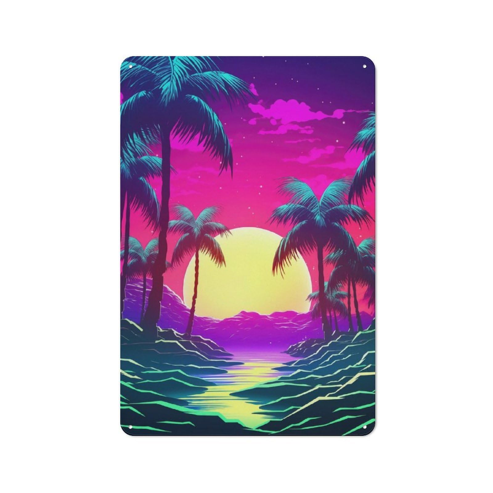 Junmoney Neon Horizon Rhythms Retro Tin Sign 30X20cm For Hobby Room Or Studio, New-Space Wall Decor For Creative Interior Collectors