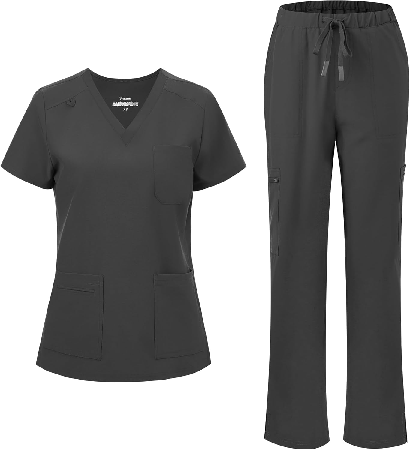 floralhue Scrubs for Women, V-Neck Scrubs Top & Cargo Pants with 12 Pockets, Yoga Waistband, 4 Way Stretch