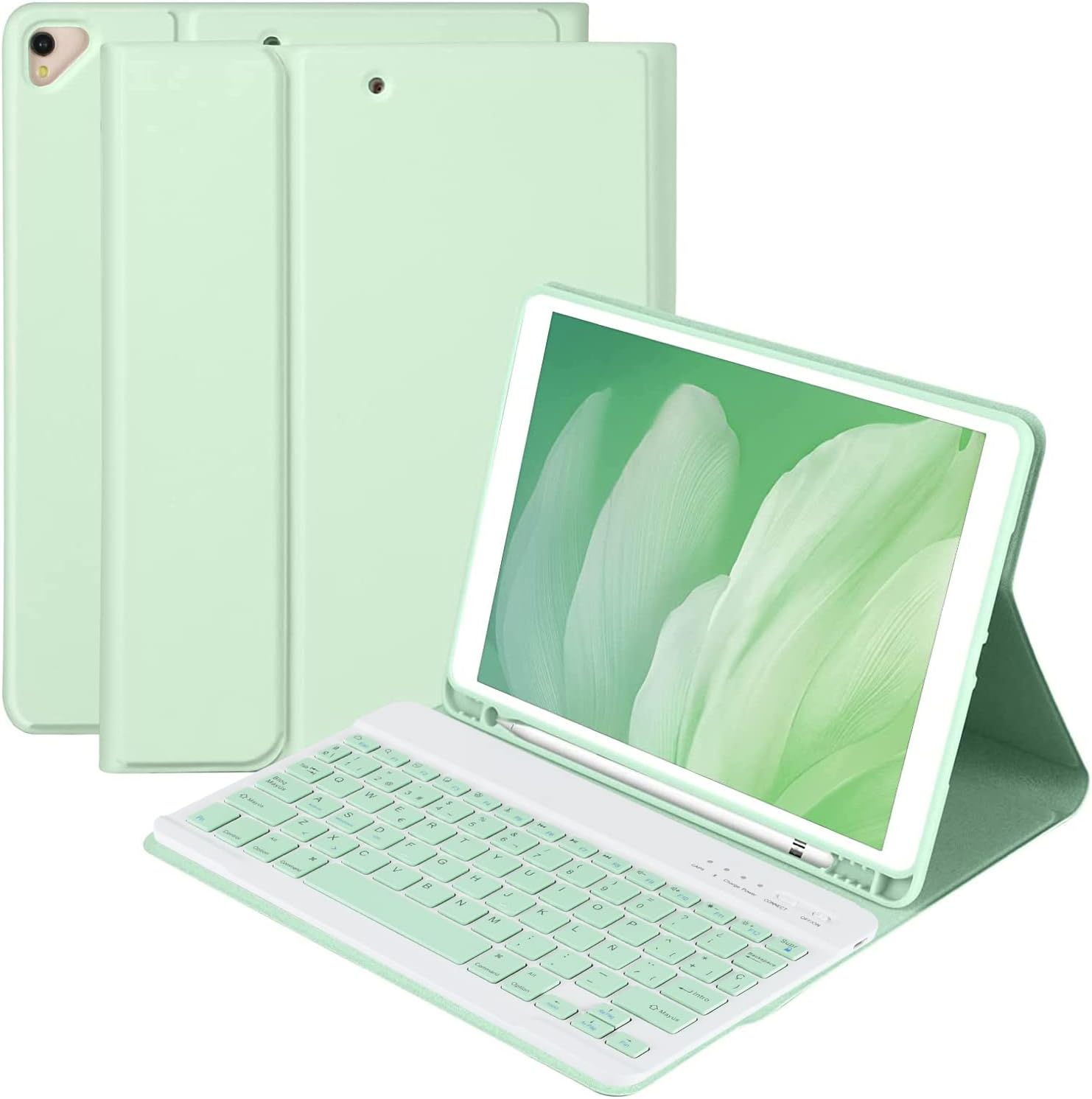 Teclado Español Ñ para iPad 10.2 9th 2021/8th 2020/7th 2019, Funda Teclado para iPad 9/8/7Gen y Air 3 Teclado Inalámbrico para iPad Pro10.5 con Bluetooth Teclado Desmontable,Fundas para iPad 8 Gen