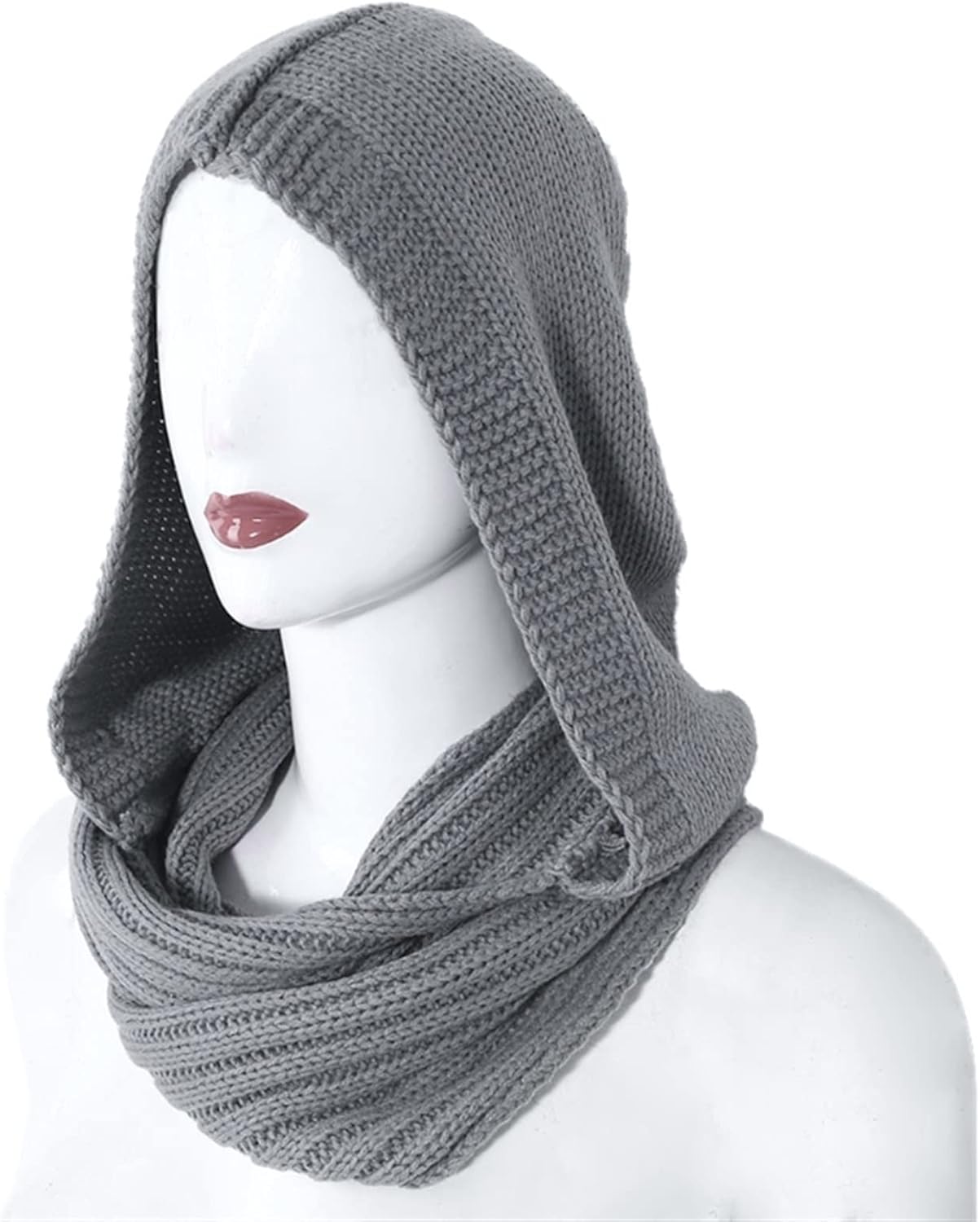 ANRIO Women's 2 in 1 Hooded Scarves Wraps Knit Warm Windproof Scarf Hoodies Cold Weather Earflap Hats Gifts for Women, Her (Color : Gray, Size : One Size)
