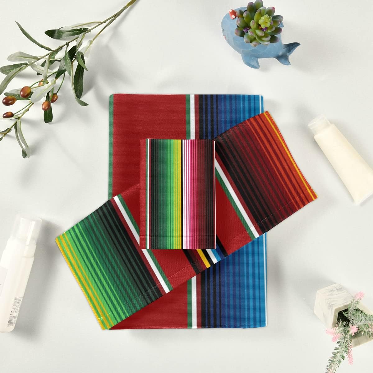 xigua Mexican Serape Blanket Stripes Towels Absorbent Bath Towels Set Soft & Comfortable Towel Set for Home Hotel Decor, 3 Piece