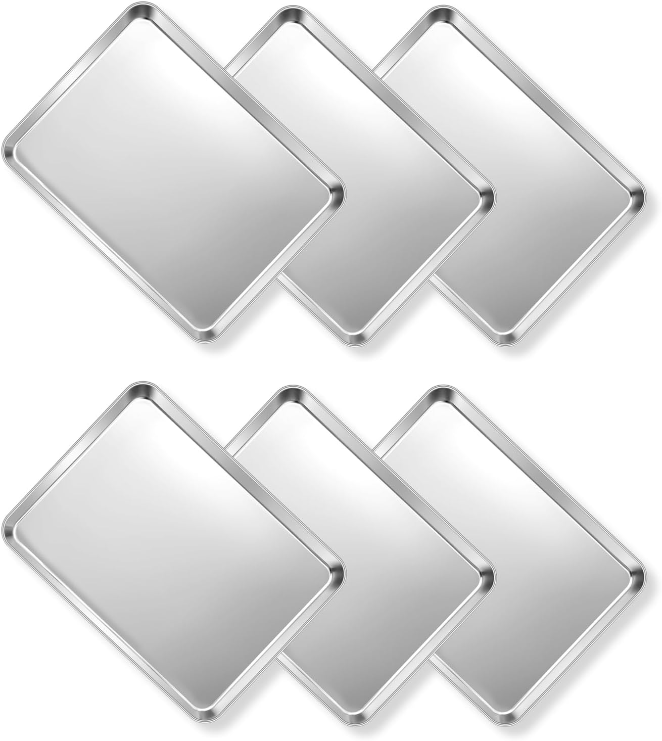 TeamFar Baking Sheet Pan, 6 Pack Stainless Steel Half Size Baking Pans Set, Metal Large Cookie Sheets for Baking/Roasting/Serving, Non-Toxic & Heavy Duty, Dishwasher Safe, 17.6” x 13” x 1”