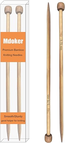 Mdoker Aguja de tejer de bambú recta de un solo punto, agujas de tejer para suéter de 13.8 pulgadas de longitud para proyectos de tejer hechos a