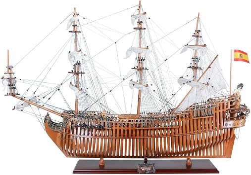 Old Modern Handicrafts San Felipe Open Hull Ship Model - 100% Handcrafted from Premium Wood - 37L x 12W x 29.5H Inches