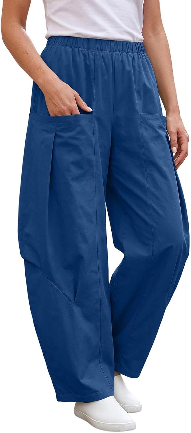 Womens Wide Leg Barrel Pants Elastic Waist Flowy Parachute Pants