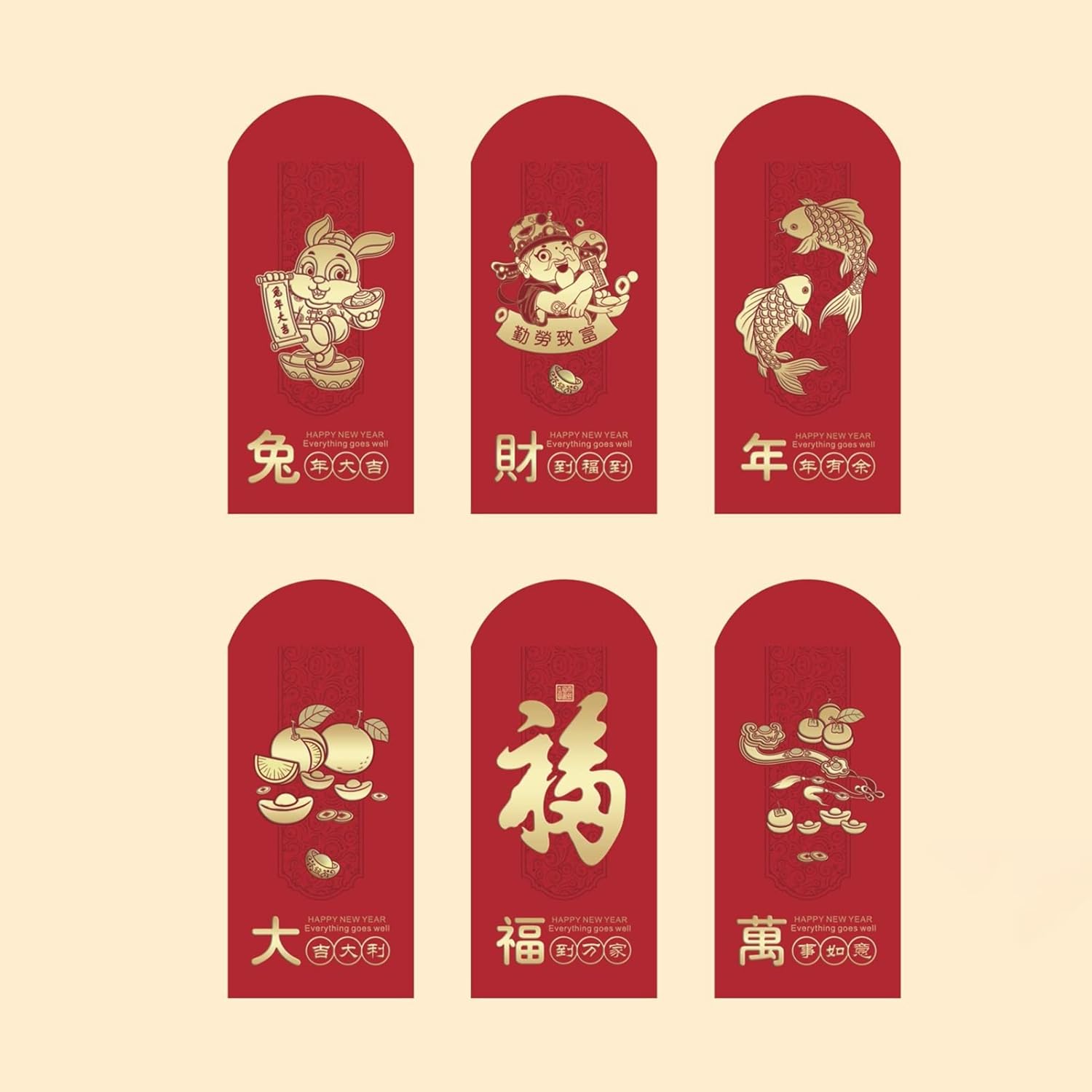 Honrane 6Pcs Chinese New Year Red Envelopes, Lucky Money
