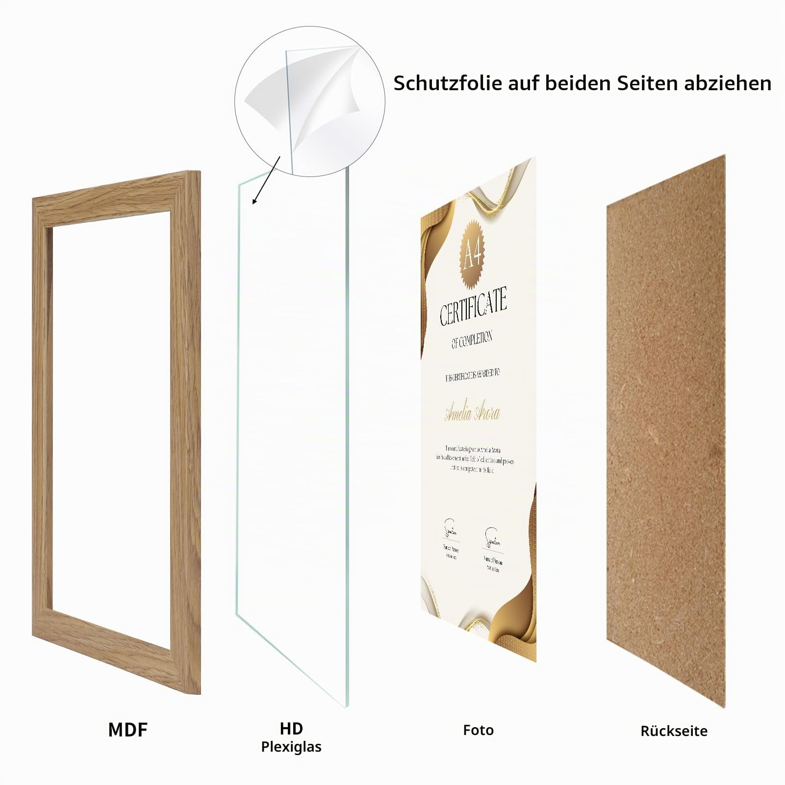 Bilderrahmen A4 (21x29,7cm) 15er-Set, ideal für Zertifikate und Dokumente, Naturholzfarbene Bilderrahmen für Wand- und Tischaufstellung